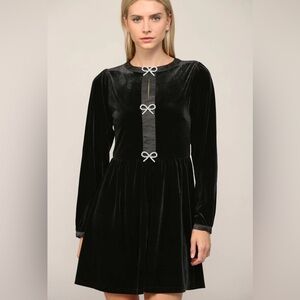 Black velvet pearl bow dress